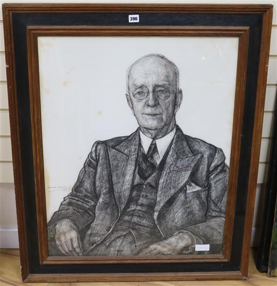 Roeland Koning, pencil drawing, Portrait of a gentleman, signed and dated 1953, 79 x 63cm